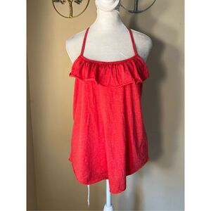 NWT! Chaser Pinkish Red Strappy Cross Back Linen Blend Tank Medium